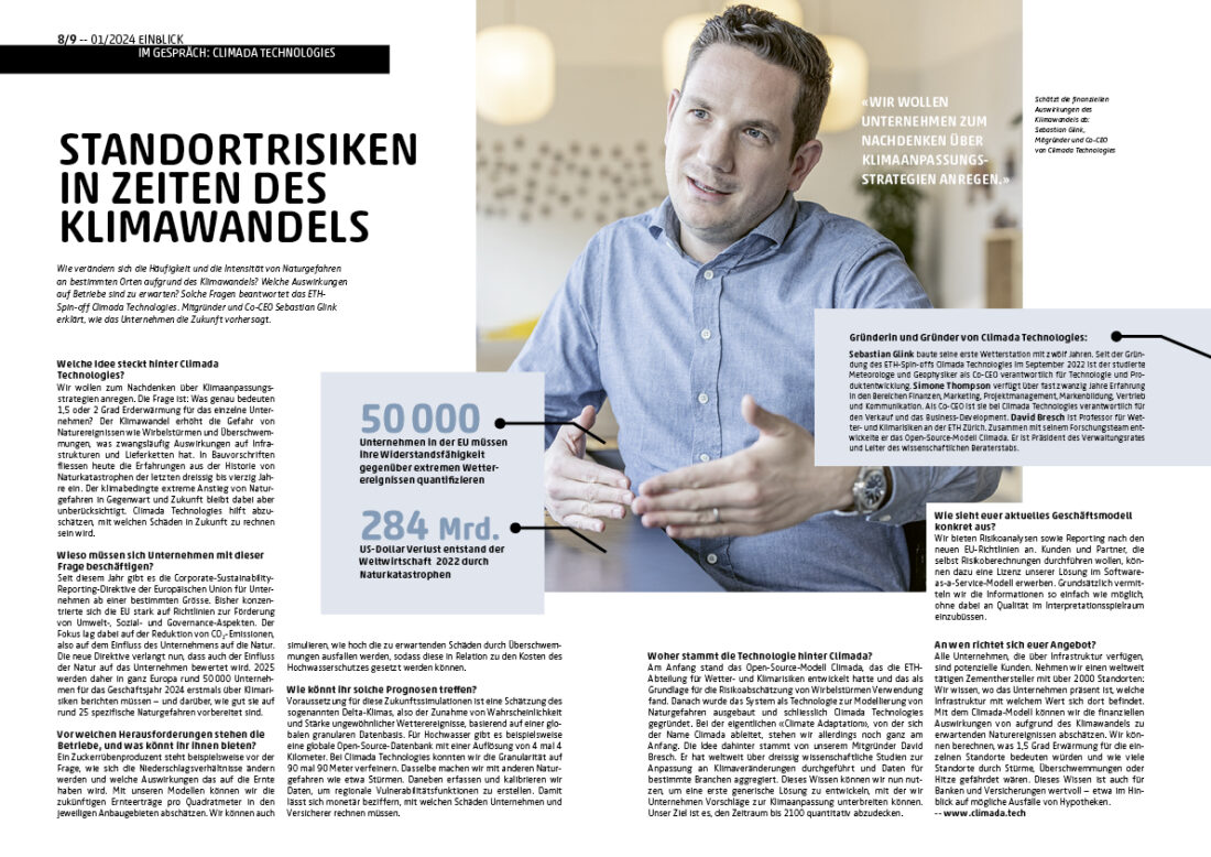 Sebastian Glink von Climada Technologies im Interview für den Einblick 01/2024